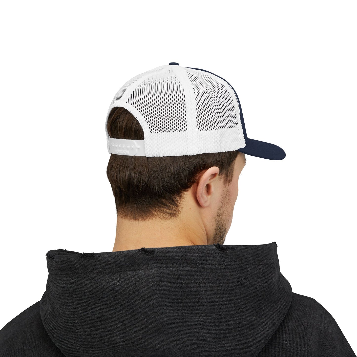 Stretch Mesh Cap Elrama Fire Rescue Embroidered Printed Design - Navy/White Mesh