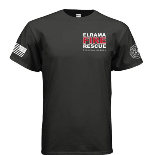 Adult Standard Fit Elrama Fire Rescue Everyday Heroes Premium Supporter Short Sleeve T-Shirt - Black